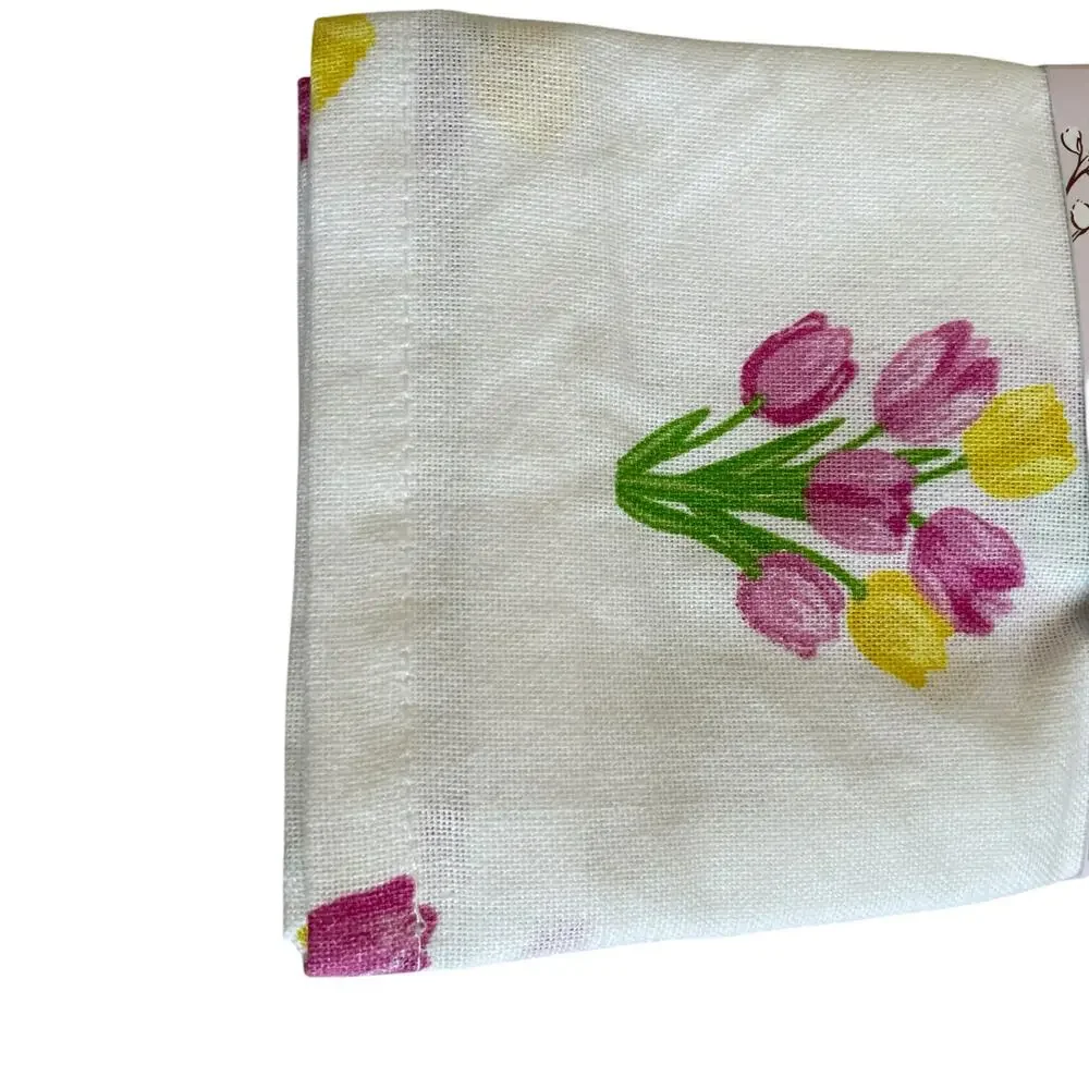 8pc Rachel Ashwell THE FARMHOUSE Cotton Napkins 18x18 Embroidered Tulips New